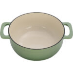 Cast iron 7.5QT cooking pot - Gradient green color - Includes two silicone gloves - Enamel pot - Image 3