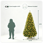 8 FT Pre-Lit Artificial Christmas Tree with 600 Dual Color LED Lights, 1605Branch Tips Hinged PVC Xmas Tree with Remote Timer 9 Lighting Modes Foldable Metal Stand for Indoor Holiday Decor - Image 9