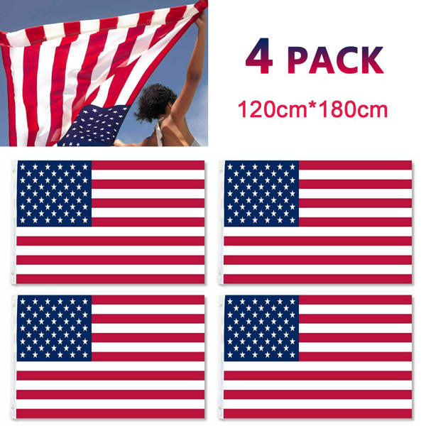 4pcs 4X6FT 120*180cm American Flag USA Flag Printed Nylon Flag National Flag w/Brass Grommets Courtyard Decoration Festival Decoration Flag(US Logistics only For USPS.TK/TMEU only For self-pickup)