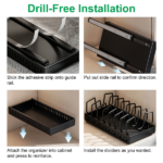 Adjustable Carbon Steel Sliding Cookware Storage Rack, Anti-Rust Pull Out Pan Lid Holder for Cutting Boards Baking Sheets Bakeware-black - Image 11