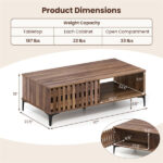 47 Inch Mid-Century Coffee Table with Storage Cabinets & Open Compartment, Walnut Wooden Look Accent Table with Heavy-Duty Metal Legs for Living Room - Image 7