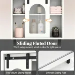 Farmhouse Industrial Wall Mounted Bathroom Cabinet with Sliding Fluted Door, 3‑Tier Storage Organizer with Towel Hooks, for Bathroom Kitchen Laundry Room - Image 3