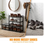 4-Tier Shoe Rack with Cushion,Heavy Duty Carbon Steel Frame, Anti-Slip Feet, Space-Saving Storage Organizer Shelf for Entryway, Living Room, Bedroom,Black - Image 5