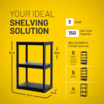 3-Shelf Standard Duty Plastic Storage Shelves, 43” x 21” x 14”, 150lb Capacity - Image 3