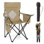 Folding Camping Chair, Heavy-Duty Metal Frame Portable Outdoor Chair with Cup Holder, Insulated Cooler Bag & Side Pocket for Camping Fishing Beach - Image 8