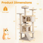 52" Tall Cat Tree Tower with Perches & Condos, Multi-Cat Playground with Scratching Posts (Beige) - Image 6