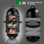 Vertical Steel Charcoal Smoker, Heavy Duty Three Layer Round BBQ Grill Smokey Mountain Cooker for Outdoor Cooking, Black SAME AS 60608693 - Image 14