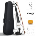 Full Size 4/4 Bunnel Edge Electric Silent Violin with Case Bow Rosin Headphone Connecting Line White