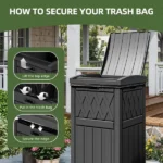 31 Gallon Large Outdoor Trash Bin, Waterproof Resin Garbage Can with Lid & Drip Tray, Waste Container,for Porch, Backyard, Black (Shipment from Walmart) - Image 5