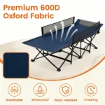 Navy No-Assembly Portable Toddler Camping Bed, Elevated Foldable Kids Sleepover Cot with Anti-Roll Mesh Baffles Stable Support Frame, Lightweight Travel Sleeping Bed for Daycare Home Outdoor Camping - Image 3
