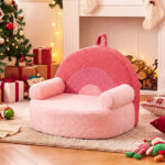 Pink Kids Sofa, Soft Teddy Fleece Foam Couch with Carry Handle & Removable Machine-Washable Cover - Image 10