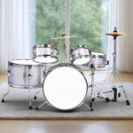 14"x10" 5-Pieces Junior Kids Drum Set Kit Pedal Drum Stick Wrench Drum Stool Silver - Image 10