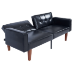 Modern PU Leather Futon Sofa with Tufted Backrest, Adjustable Reclining Couch with Wood & Metal Legs, Mid-Century Style Sofa for Living Room - Image 4