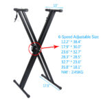 Dual-tube X-Shape Keyboard Stand + Adjustable Folding Piano Bench Stool Seat Black - Image 8