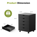 5 Drawer Storage Cabinet with Wheels for Bedroom, Home, Office Organization, Black - Image 2