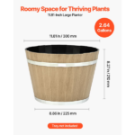 Set of 4 Large 11.81-inch Whiskey Barrel-Style Planters with Drainage Holes, Durable Plastic Flower Pots for Indoor and Outdoor Use, Rustic Brown Design for Gardens, Homes, and Plants - Image 3