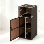 Brown Wicker Garden Storage Cabinet, Dual Open & Closed Design Outdoor Tool Cushion Storage Cabinet for Backyard Porch Poolside - Image 2