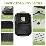 2-in-1 Electric Hot Pot & Grill Combo, Dual Separate Temperature Control, Non-Stick Die-Cast Aluminum, Overheat Protection, 33.82OZ Hot Pot 6.76OZ Grill, Portable for 1-2 People, Home Dorm Indoor BBQ - Image 11