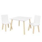 Kids Table and 2 Chairs Set, 3 Pieces Toddler Table and Chair Set, Wooden Activity Play Table Set (White) - Image 9