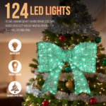 Pre-lit Outdoor Giant Bowknot Christmas Decoration, Lighted Metal Frame with 124 Green LED Lights, for Front Door Gate Wall Indoor Outdoor Holiday Party, Green - Image 8