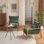Cloud Shaped Indoor Leisure Chair with Solid Wood Armrest & Solid Wood Frame, Chenille Fabric Accent Chair with Lumbar Pillow, Single Sofa Chair Dark Green - Image 20