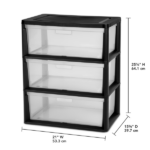 (2 pack) Wide 3 Drawer Tower, Plastic Storage Organizer with Removable Clear Bins, Easy to Assemble - No Tools Needed, Black (Shipment from Walmart) - Image 2
