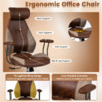 Brown Color Blocking Office Chair with 2D Adjustable Headrest, Ergonomic High-Back Desk Chair 330 lbs Capacity - Image 10