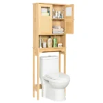 2-Door 3-Tier Toilet Cabinet Particleboard Melamine-Faced Bathroom Vanity Bathroom Cabinet with Rattan Surface 23.62*8.66*66.93in Natural Wood - Image 6
