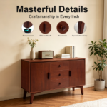 47.3" Mid Century Modern Sideboard Buffet Cabinet, Kitchen Buffet Cabinet with Solid Wood Frame Legs & Wooden Handle, Storage Cabinet with 2 Doors and 3 Drawers for Kitchen,Dining,Living Room, Walnut - Image 8