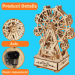 3D Wooden Puzzles Music Box Ferris Wheel DIY Crafts Handmade Model Kits for Women Birthday Gifts - Image 3