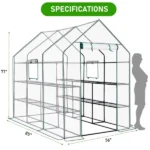 Large Walk-In Greenhouse with PE Cover, 12-Shelf Indoor Outdoor Garden Plant Shelves, Roll-Up Door & Side Windows, 56"x85"x77" (Shipment from Walmart) - Image 3