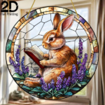 CIFbuy Rabbit Reading Book Acrylic Stained Glass Hanging Decor for Garden Home Living Room Creative Gift (TikTok, temu pick-up service) - Image 7