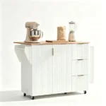 (Do Not Sale on Amazon) 2-Door 3-Drawer Grille Food Cart Champagne Gold Thermoformed Door Panels Rubber Wood Handles MDF Cabinets and Serving Sideboard 53.03*29.17*36.02in White - Image 3