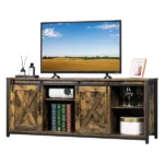 3-layer Double Barn Door with Sliding Rail X-shaped Panel TV Cabinet MDF with Triamine Retro Brown - Image 7