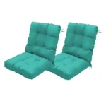 Outdoor High Back Chair Cushions Set of 2, 42"x21"x4" Tufted Waterproof Patio Cushion for Rocking & Dining Chairs, Soft Seat Pad with Ties, Fade-Resistant Indoor/Outdoor Use
