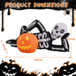 7ft Inflatable Halloween Decor with Lying Skeleton, 7 Built-in LED Lights, Black & White, 12V 1250mA US Power Adapter - Image 4