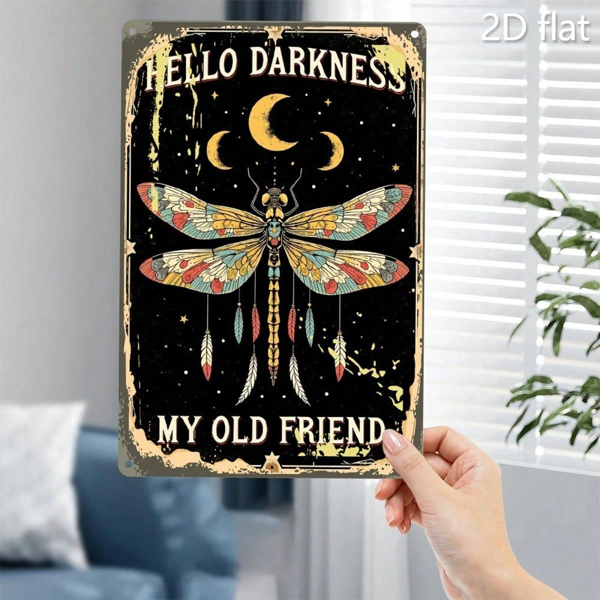 9813234e-5119-4016-8e08-d3f55bdc3655.png CIFbuy Vibrant Dragonfly & Moon 2D Flat Metal Sign, Hello" Hello Darkness My Old Friend Quote Rustic Night Sky Star Pattern Metal Wall Art, Sky Star Pattern Metal Wall Art, Wa Metal Sign, ikTok, Metal Sign, ikTok, t Self-pickup Logiopics - Image 1