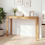 48" Solid Wood Leg Console Table, Narrow Farmhouse Entryway Table for Hallway & Sofa - Natural - Image 3