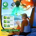 3-in-1 Camping Fan with LED Lantern, Portable Hanging Tent Fan 3 Speed Wind, Timer Function & Power Bank, Low Noise Rechargeable Fan with Remote Control for Outdoor Camping Fishing RV--5200mAh - Image 11