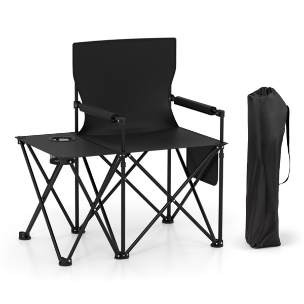 Oversized Foldable Camping Chair with Side Table & Cup Holder, 330 LBS Capacity for Outdoor Use-Black