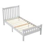 Twin Single-Layer Wooden Bed Vertical Decorative Strips Curved Headboard and Footboard Bed Frame Painted Pine Bed Frame 79.33*42.52*38.98in Grey - Image 3