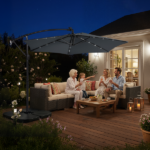 10FT Round Banana Hanging Patio Umbrella with 18 LED Lights, 6 Iron Ribs, Iron Straight & Curved Pole, Waterproof Polyester Canopy, with Stand Sleeve and Cross Base, Gray - Image 33