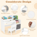 Kids Table and Chair Set with Storage Drawers House-Shaped Study Desk for Playroom Bedroom- White - Image 11