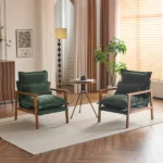 Cloud Shaped Indoor Leisure Chair with Solid Wood Armrest & Solid Wood Frame, Chenille Fabric Accent Chair with Lumbar Pillow, Single Sofa Chair Dark Green - Image 19