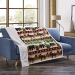 Christmas Wilderness Bear and Deer Flannel Throw with Sherpa Lined 50"X60"