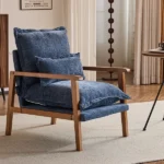 Cloud Shaped Indoor Leisure Chair with Solid Wood Armrest & Solid Wood Frame, Chenille Fabric Accent Chair with Lumbar Pillow, Single Sofa Chair Slate Blue - Image 20