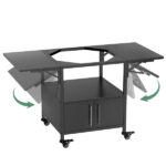 Outdoor Grill Table for Big Green Egg Style BBQ, Metal Grill Cart with 2 Folding Panels, Compatible with up to Large Green Egg, Kamado Joe Jr - Image 7