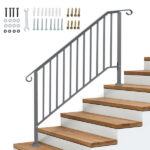Handrails for Outdoor Steps, Iron Handrail Fits 4 Step, Transitional Handrail with Installation Kit, Silver - Image 7