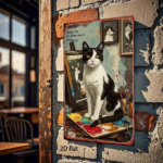 CIFbuy Vintage Cat Metal Wall Art 8x12 Inch Retro" Iron Decor With Paintbrushes & Palette, Artistic Sign For Home Living Room Be Inch Retro IrikTok, Inch Retro IrikTok, t Self-pickup Logiopics - Image 4