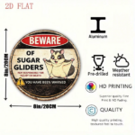 CIFbuy 1pc Cute Sugar Glider Warning Sign, "" Glider Warning Sign, Sign, 8x8in Retro 2D Flat Round Decorative Plaque TikTok, TikTok, temu emu Self-pickup Logiaqics - Image 3